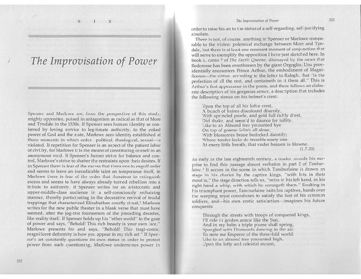 The Improvisation of Power Stephen Greenblatt - B.A English Language ...