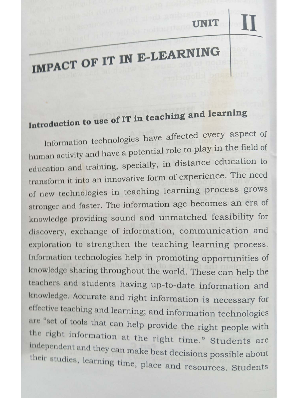 UNIT II: Impact of IT on Teaching & Learning in Education - Studocu