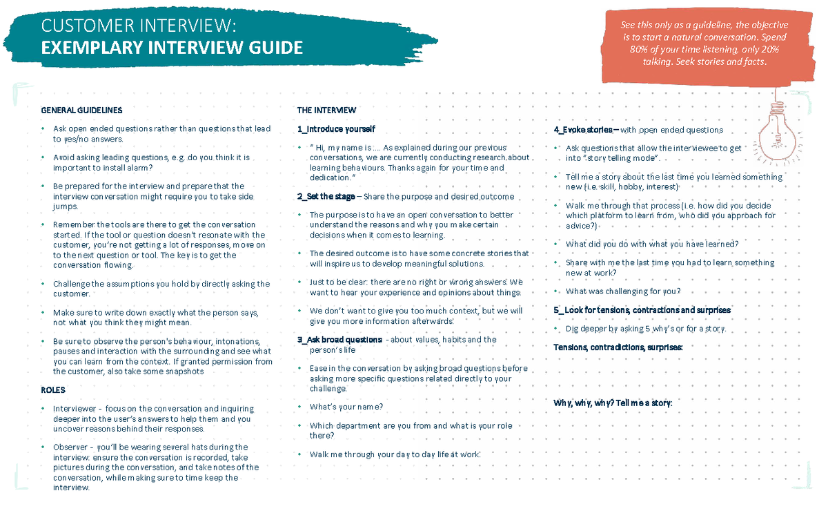 CUSTOMER INTERVIEW GUIDE: STRATEGIES FOR NATURAL CONVERSATIONS - Studocu