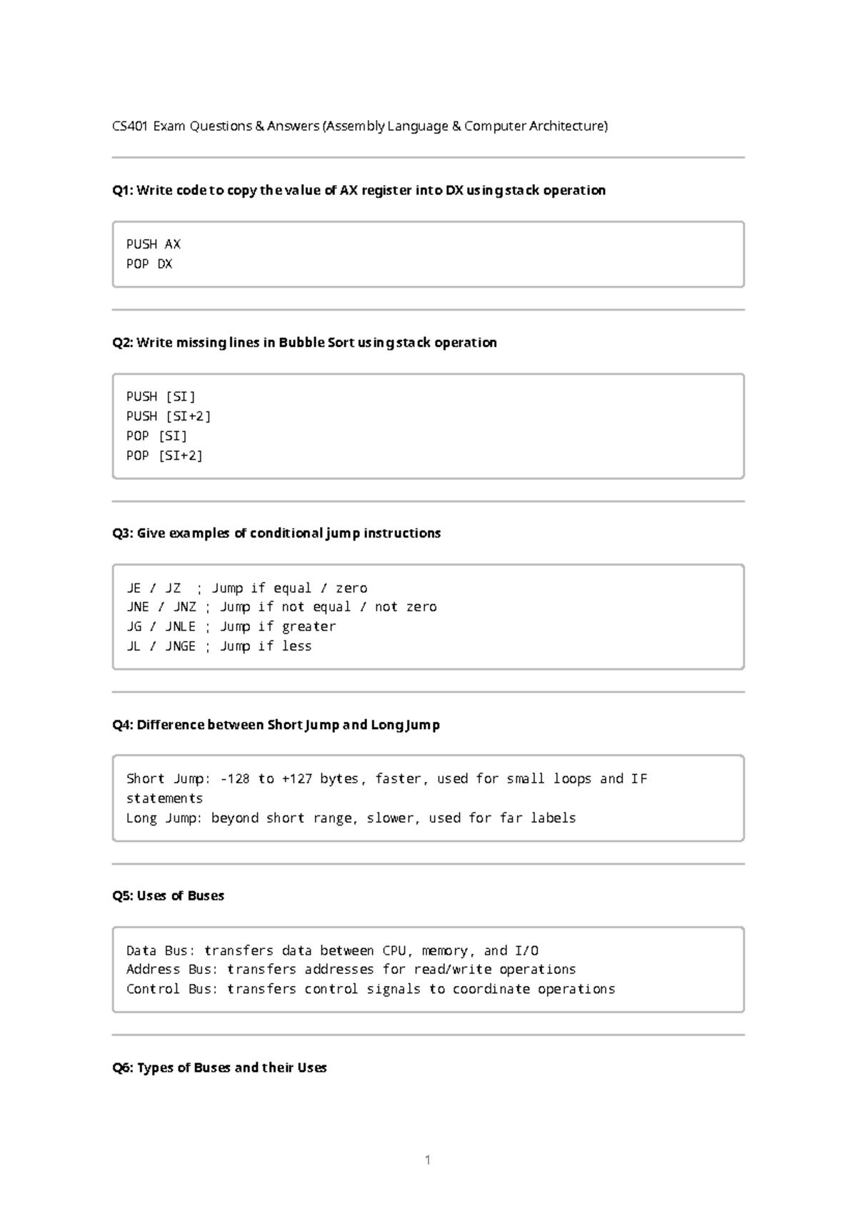 CS401 Midterm Exam Answers - Assembly Language Concepts - Studocu