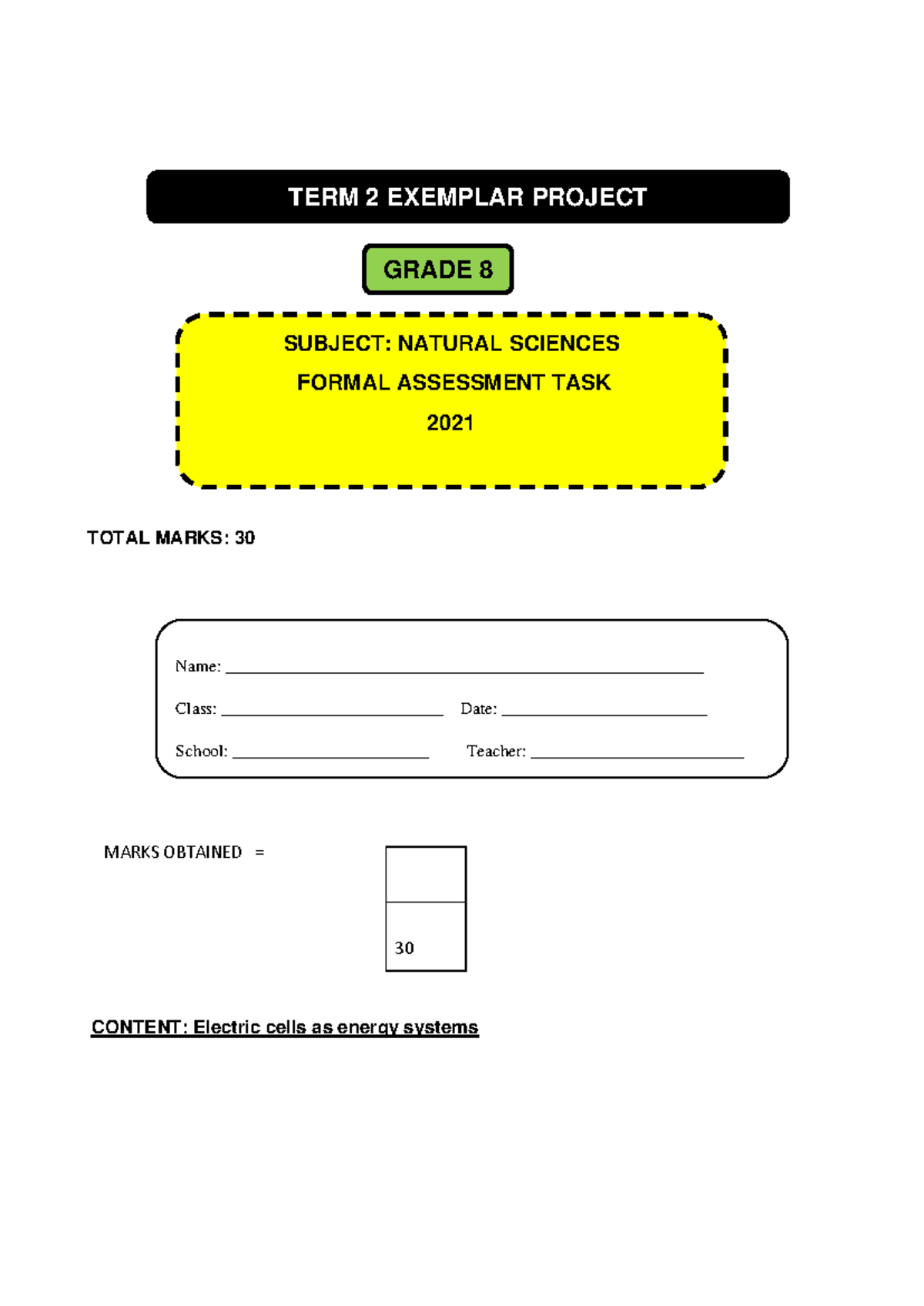 TERM 3 PROJECT GRADE 8: NATURAL SCIENCES ASSESSMENT GUIDE - Studocu