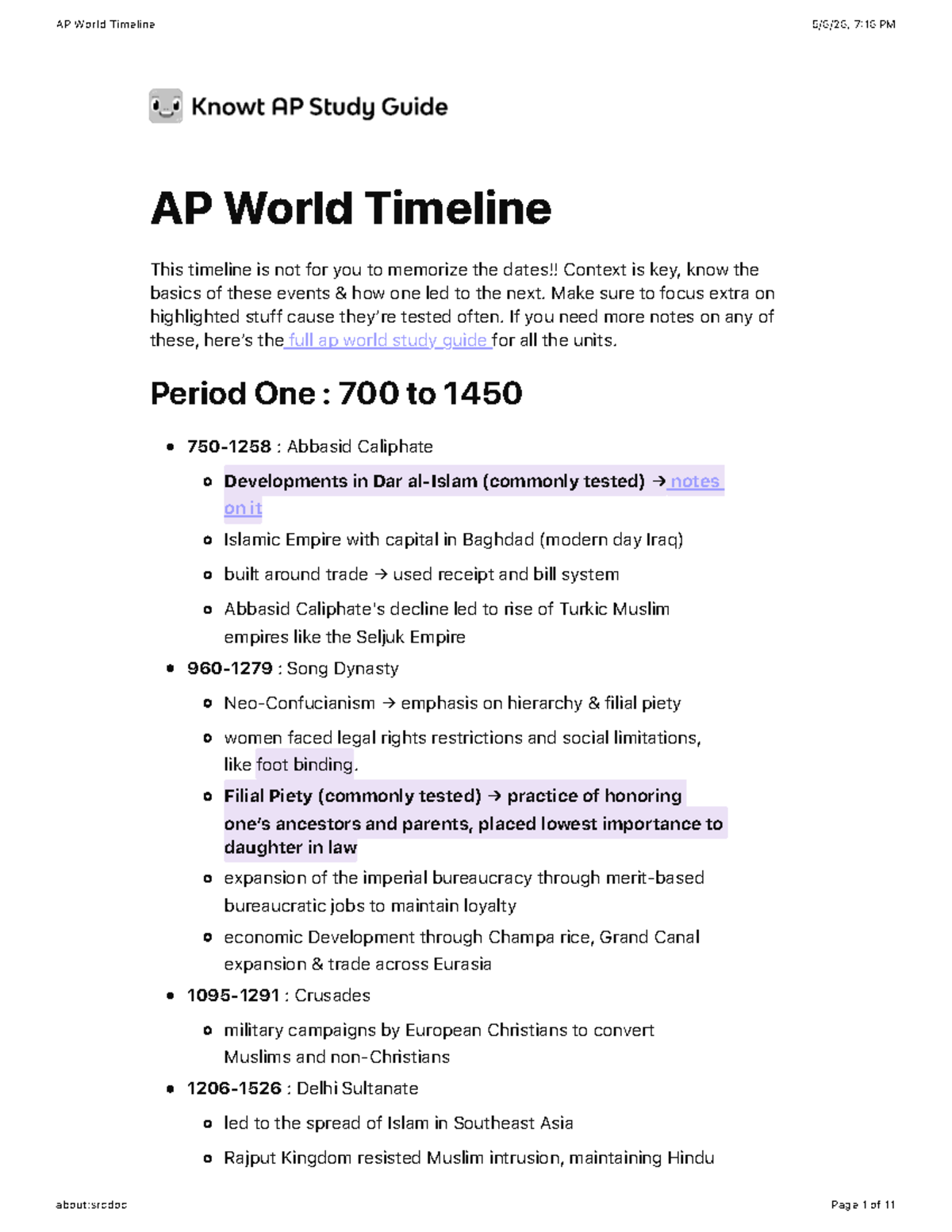 AP World History Timeline: Key Events from 700 to Present - Studocu
