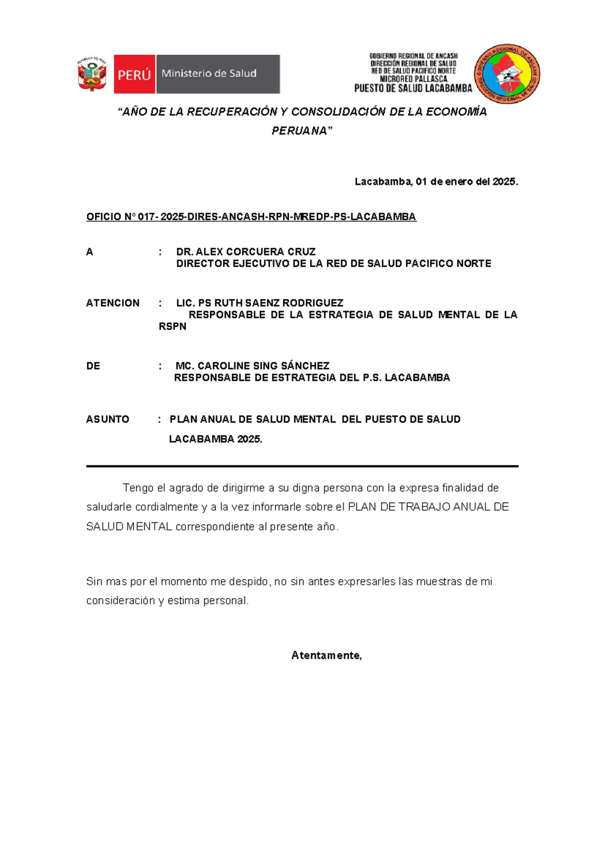 PLAN ANUAL DE SALUD MENTAL 2025 - PUESTO DE SALUD LACABAMBA - Studocu