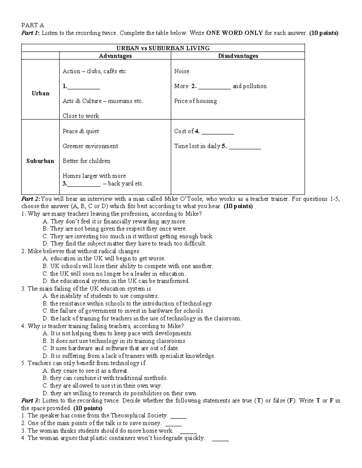 Test 5 - Listening Comprehension and Language Skills (ENG 101) - Studocu