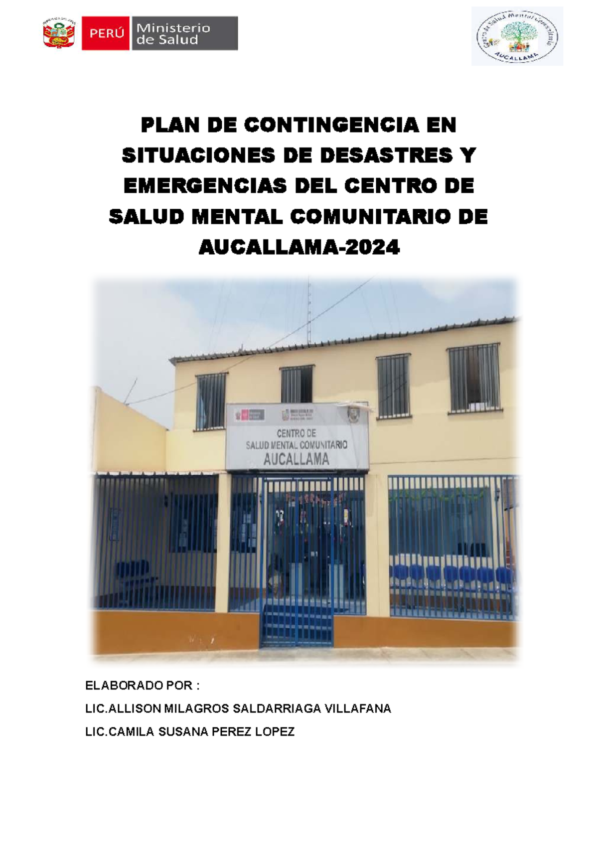 PLAN DE CONTINGENCIA EN EMERGENCIAS DEL CSMC Aucallama - Studocu