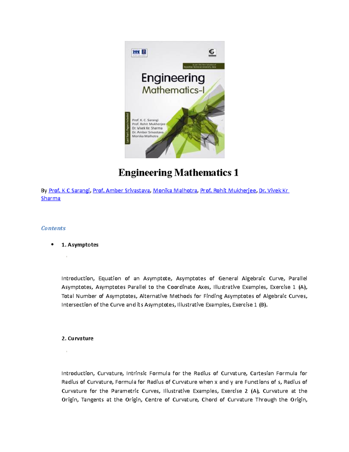 Engineering Mathematics 1: Concepts and Exercises Overview - Studocu