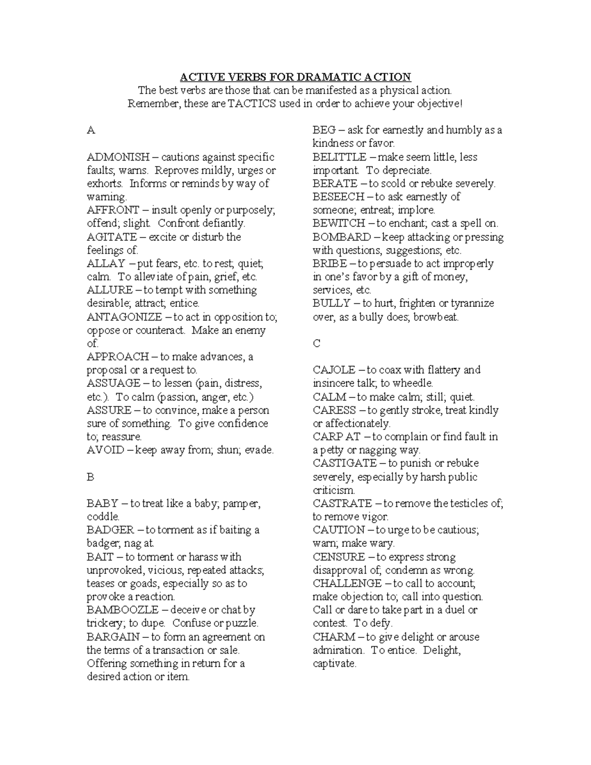 Active Verbs for Dynamic Action Tactics in Writing - Studocu