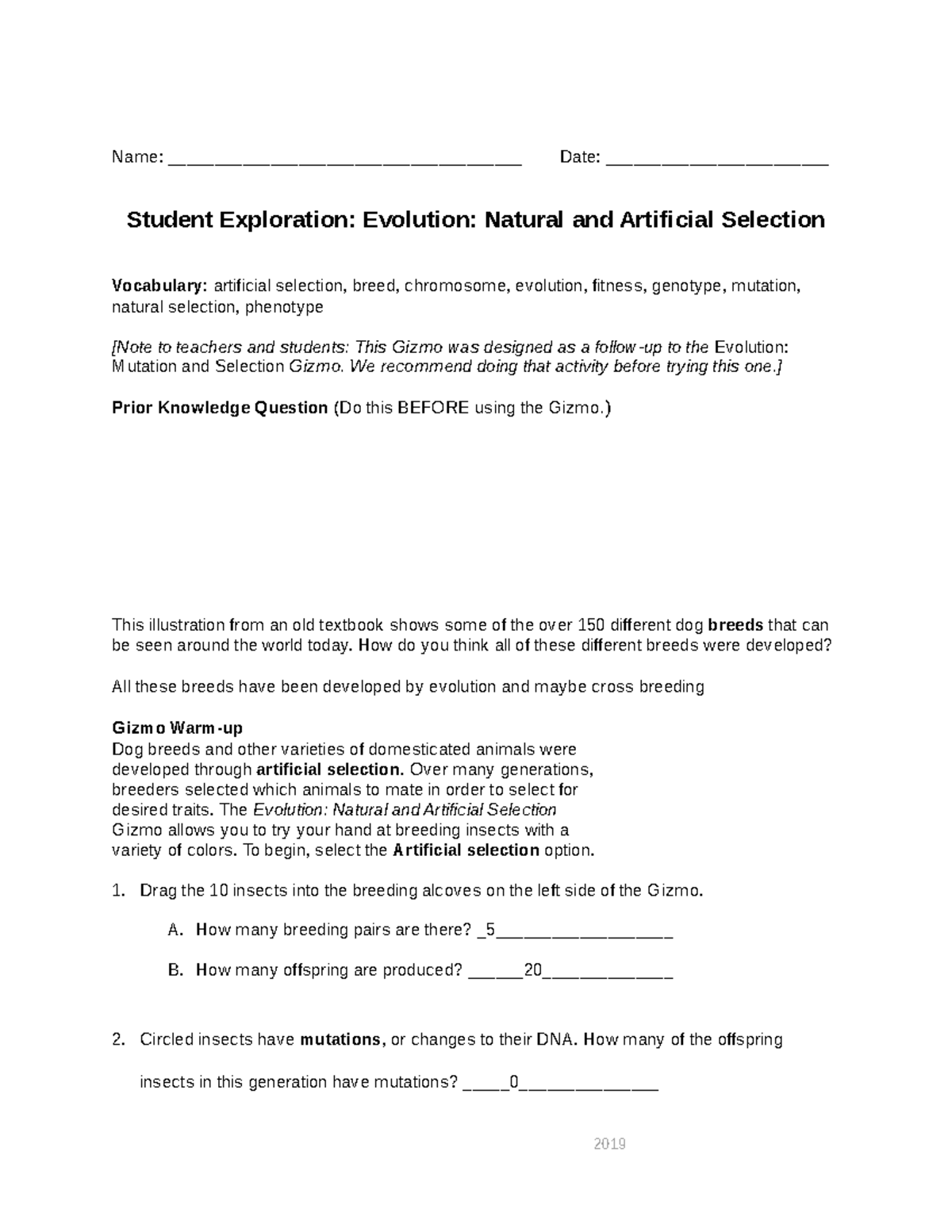 Evolution: Natural and Artificial Selection SE 2019 Activity Guide ...