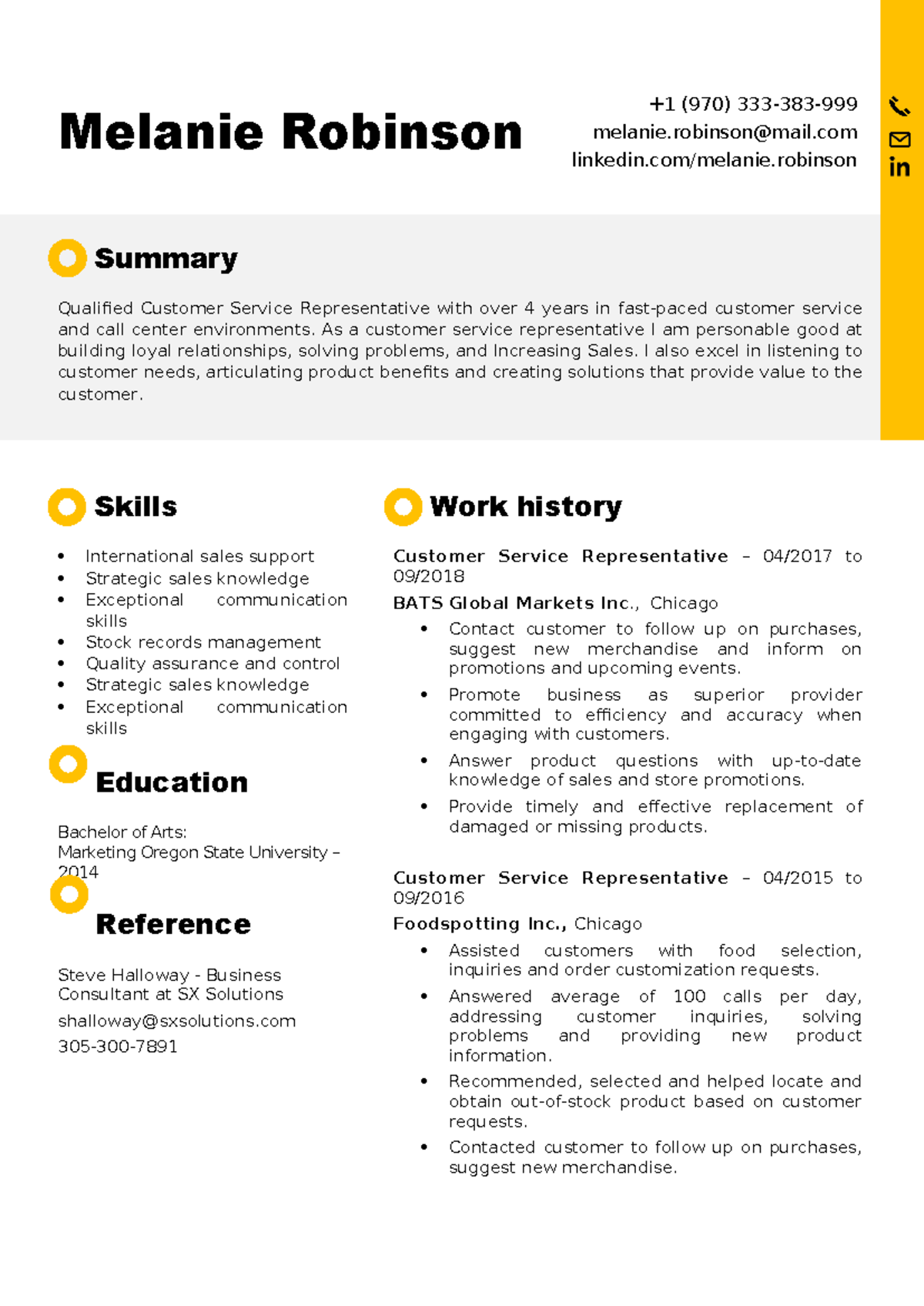 CV Template 0020: Customer Service Representative Focused Resume - Studocu, image size:1200x1696