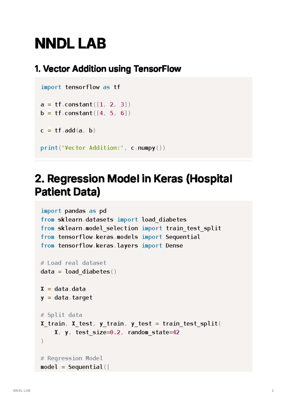 NNDL LAB Practical Manual: TensorFlow & Keras Applications - Studocu