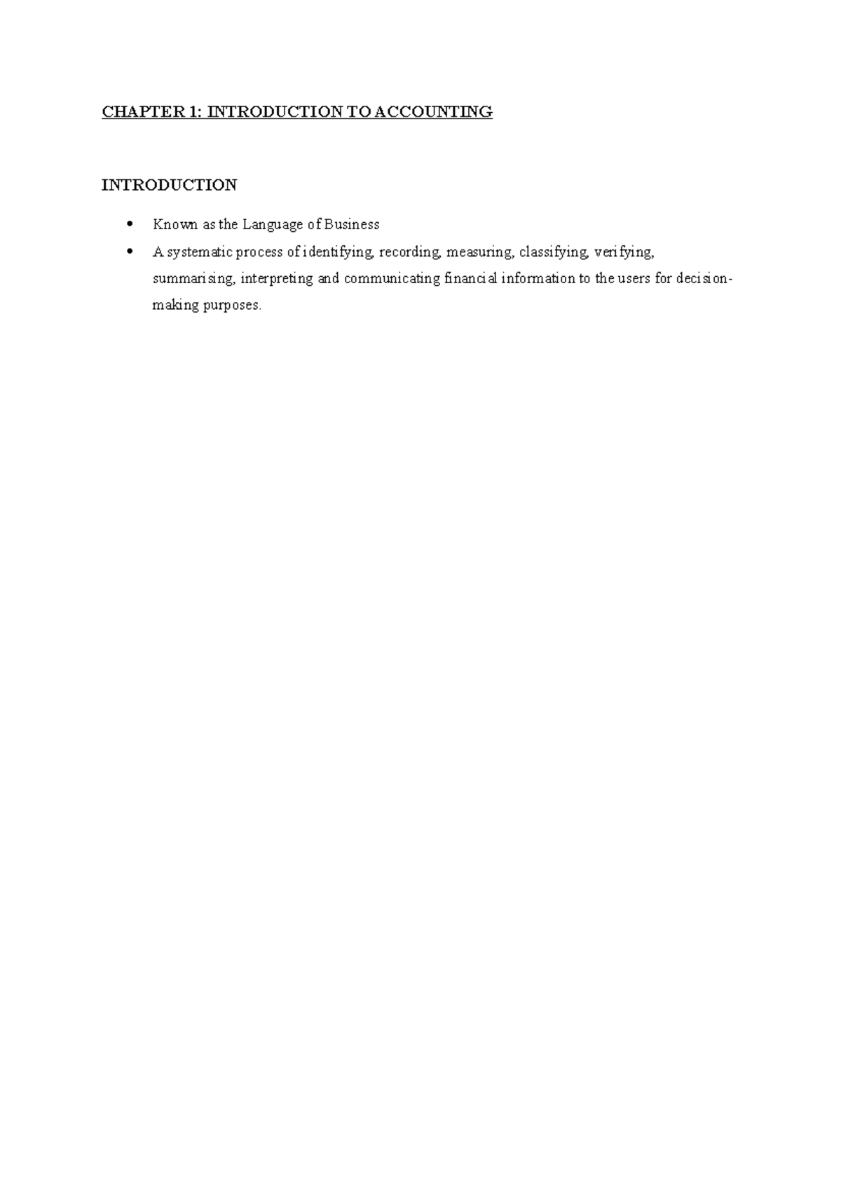 ACC407 Chapter 1: Introduction to Accounting Overview and Key Concepts ...