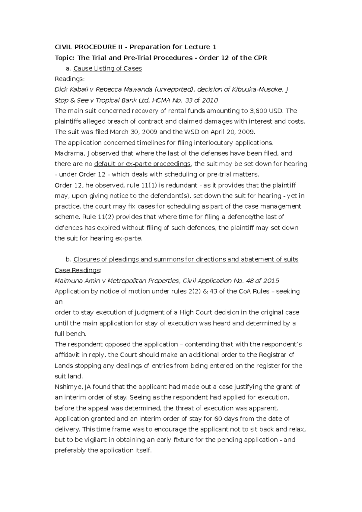Civil Procedure II - Trial & Pre-Trial Procedures Prep Notes - Studocu