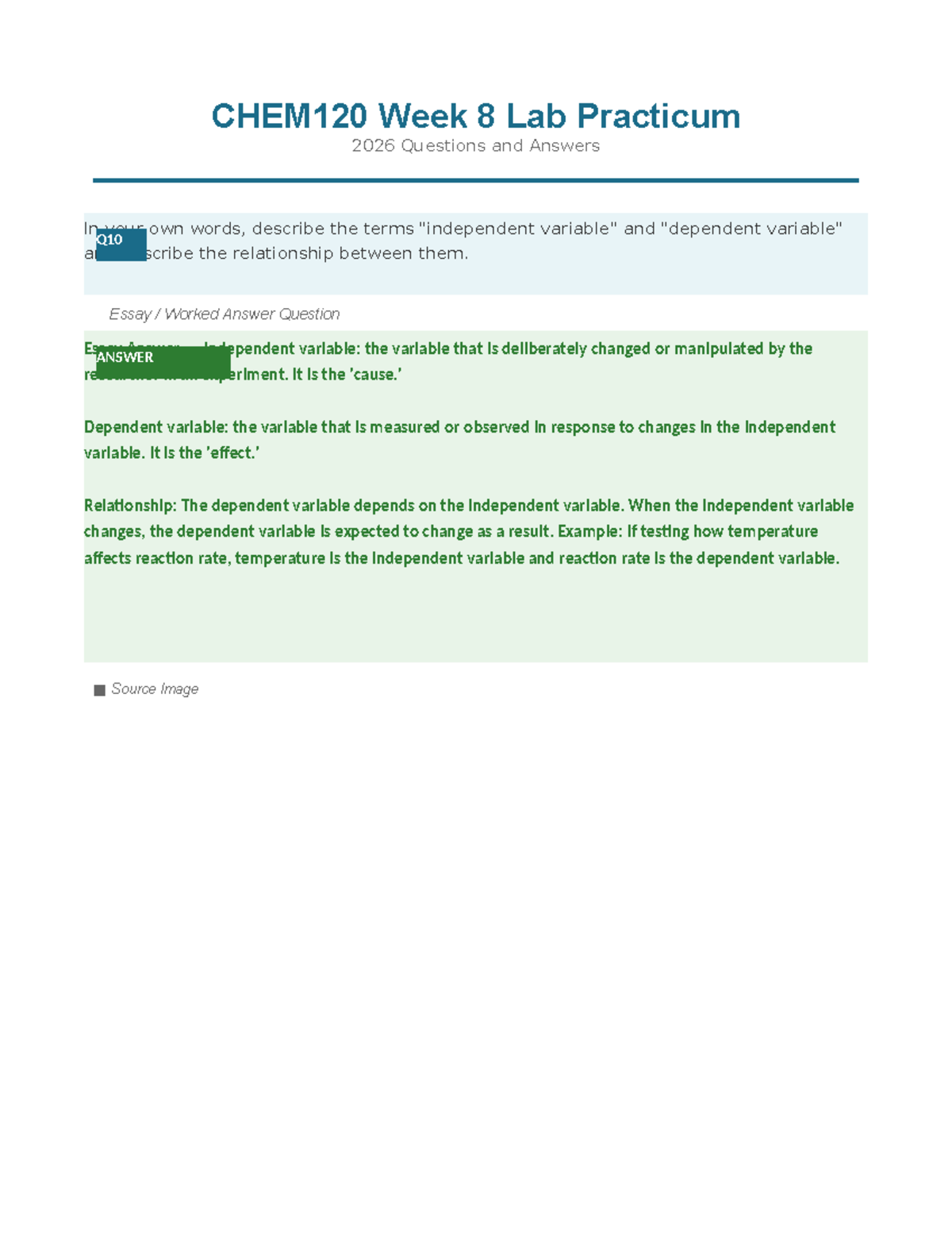CHEM120 Week 8 Lab Practicum Questions & Answers - Studocu