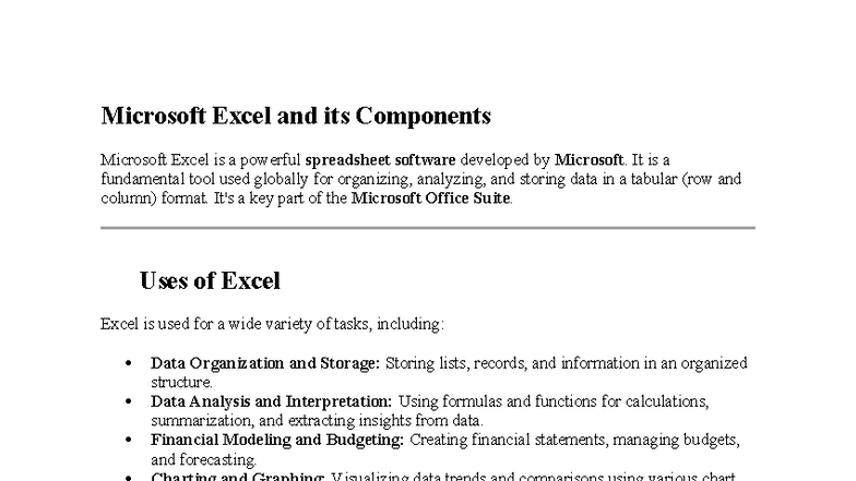Microsoft Excel Components Overview: Functions & Features - Studocu