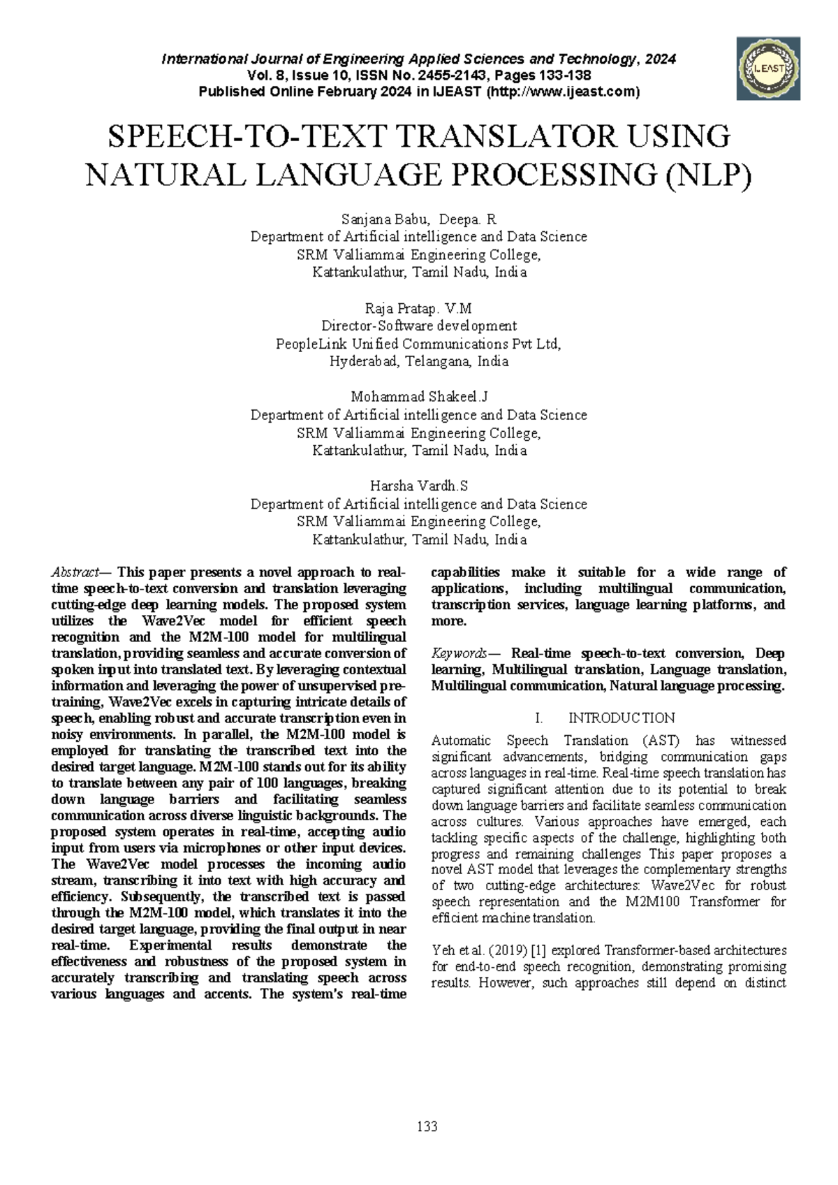 Speech to Text Translator Using NLP: A Novel Approach with Wave2Vec and ...