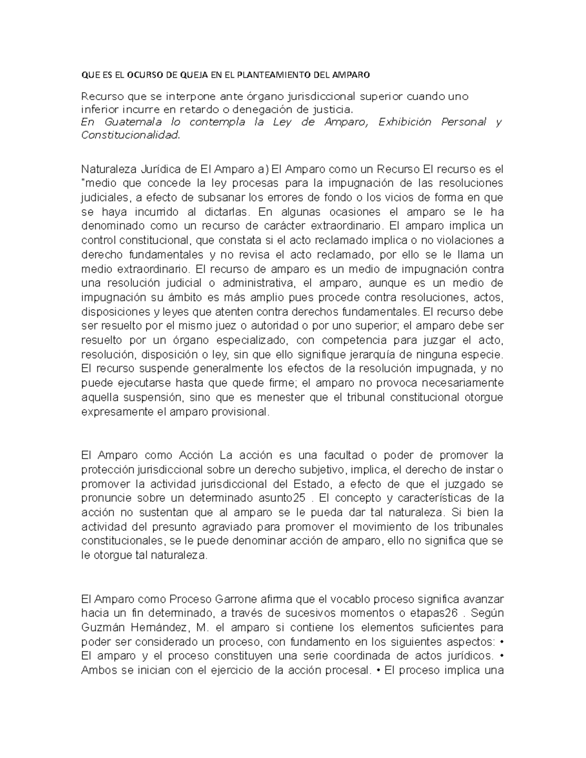 Ocurso - Análisis del Recurso de Queja en la Ley de Amparo - Studocu