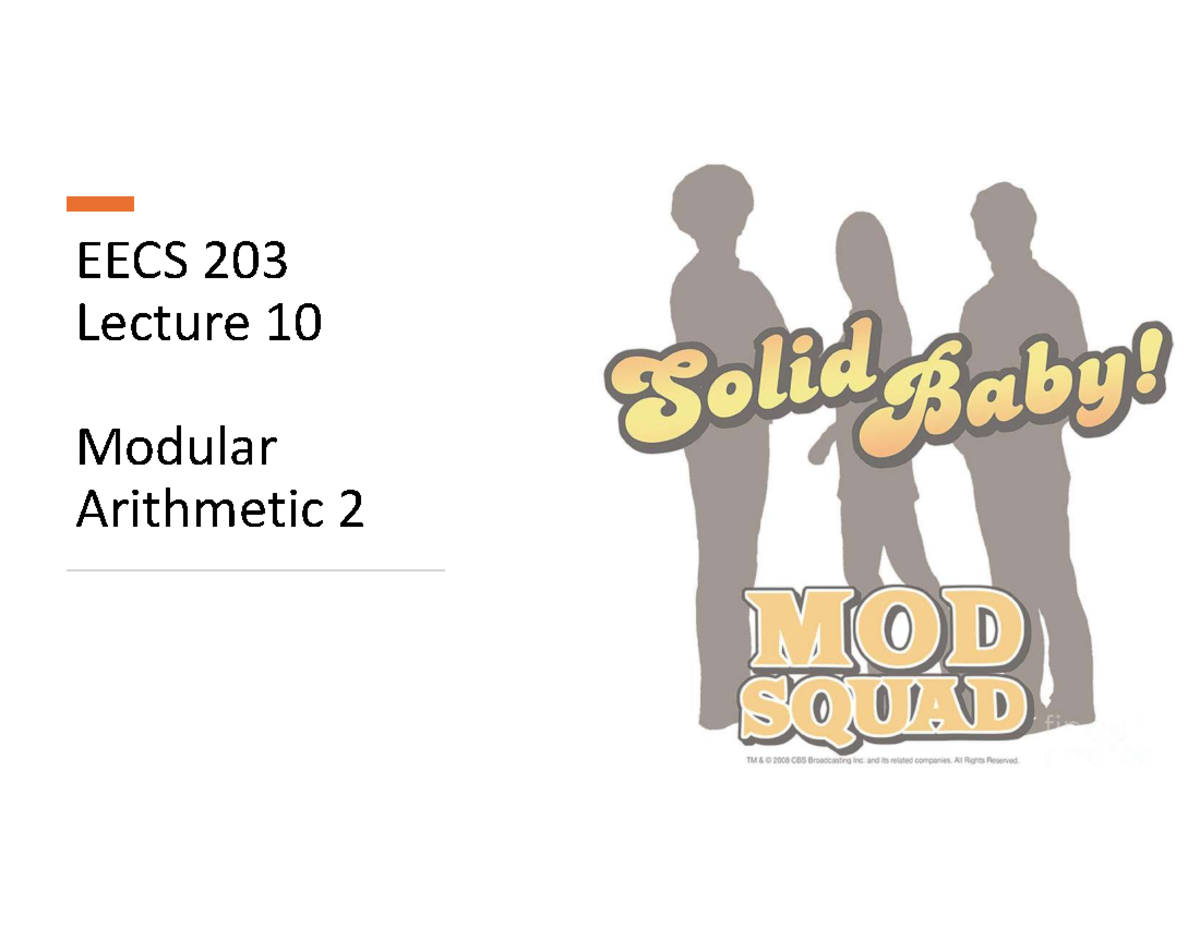 EECS 203 Lecture 10: Modular Arithmetic & Inverses Overview - Studocu