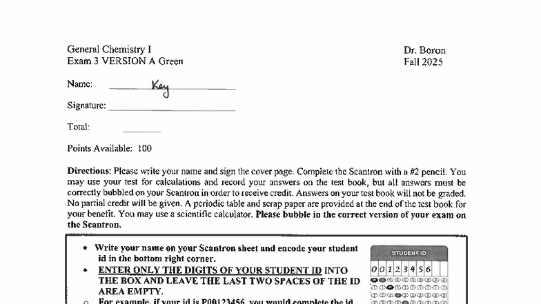 202530.CHEM 107 General Chemistry I Exam 3 Version A Fall 2025 - Studocu