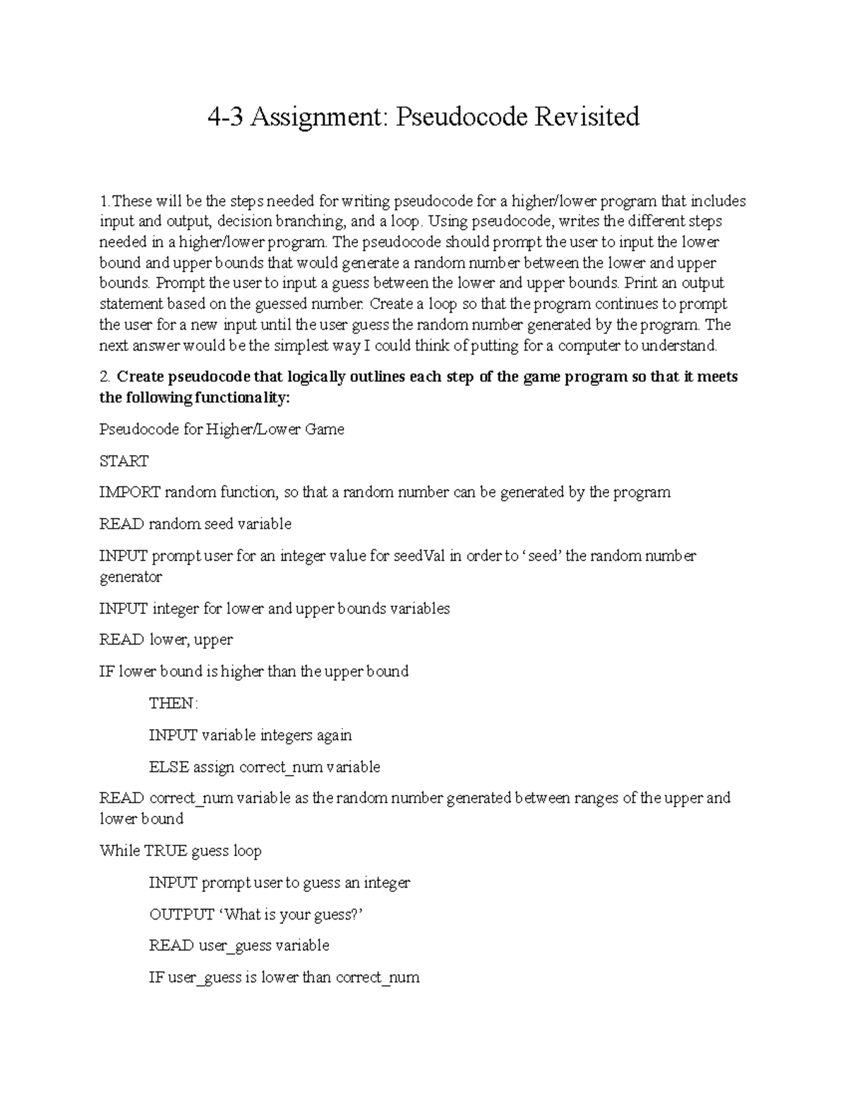 4-3 Assignment-Pseudocode Revisited - 4-3 Assignment: Pseudocode ...