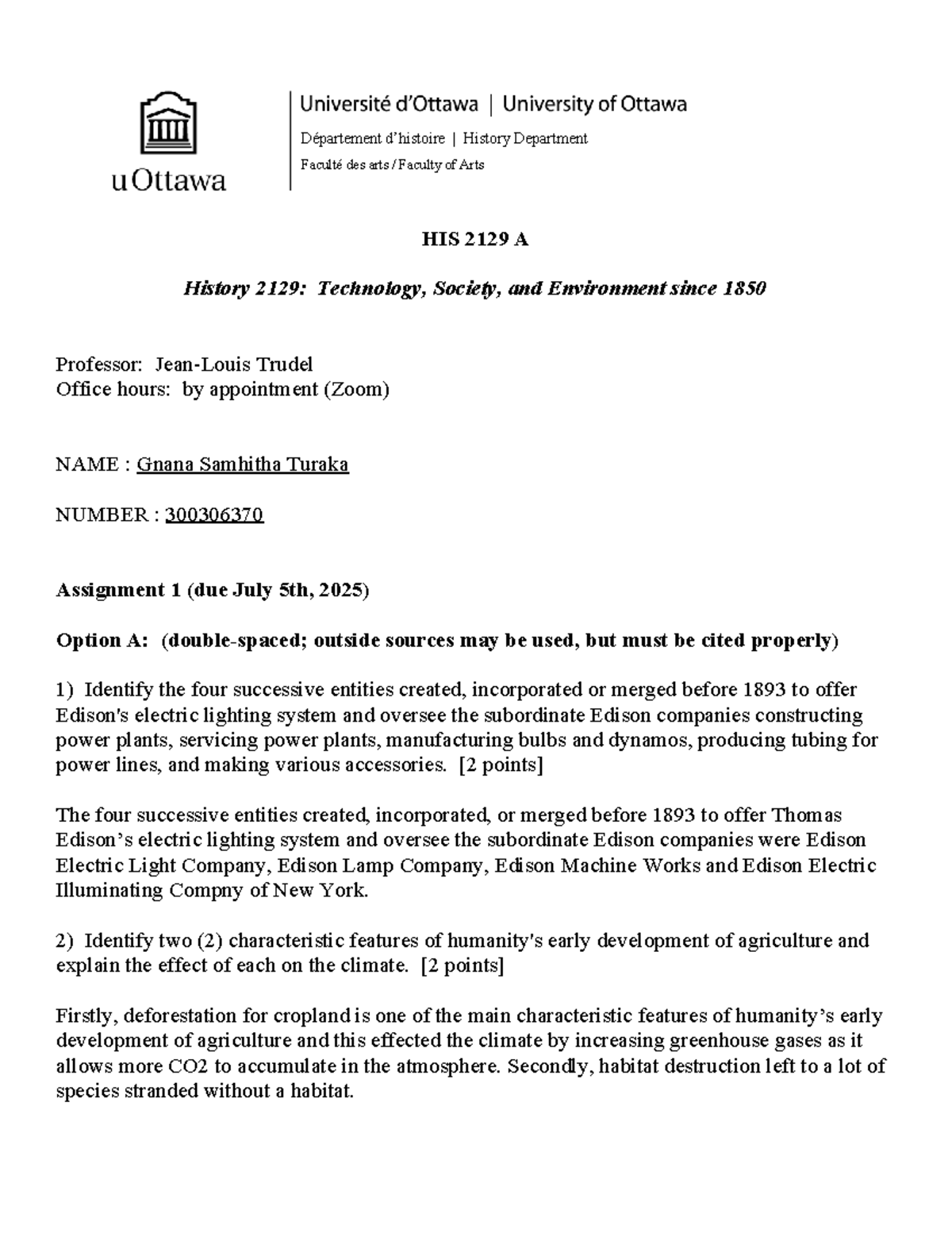 HIS 2129 A Assignment 1: Tech, Society & Environment Insights - Studocu
