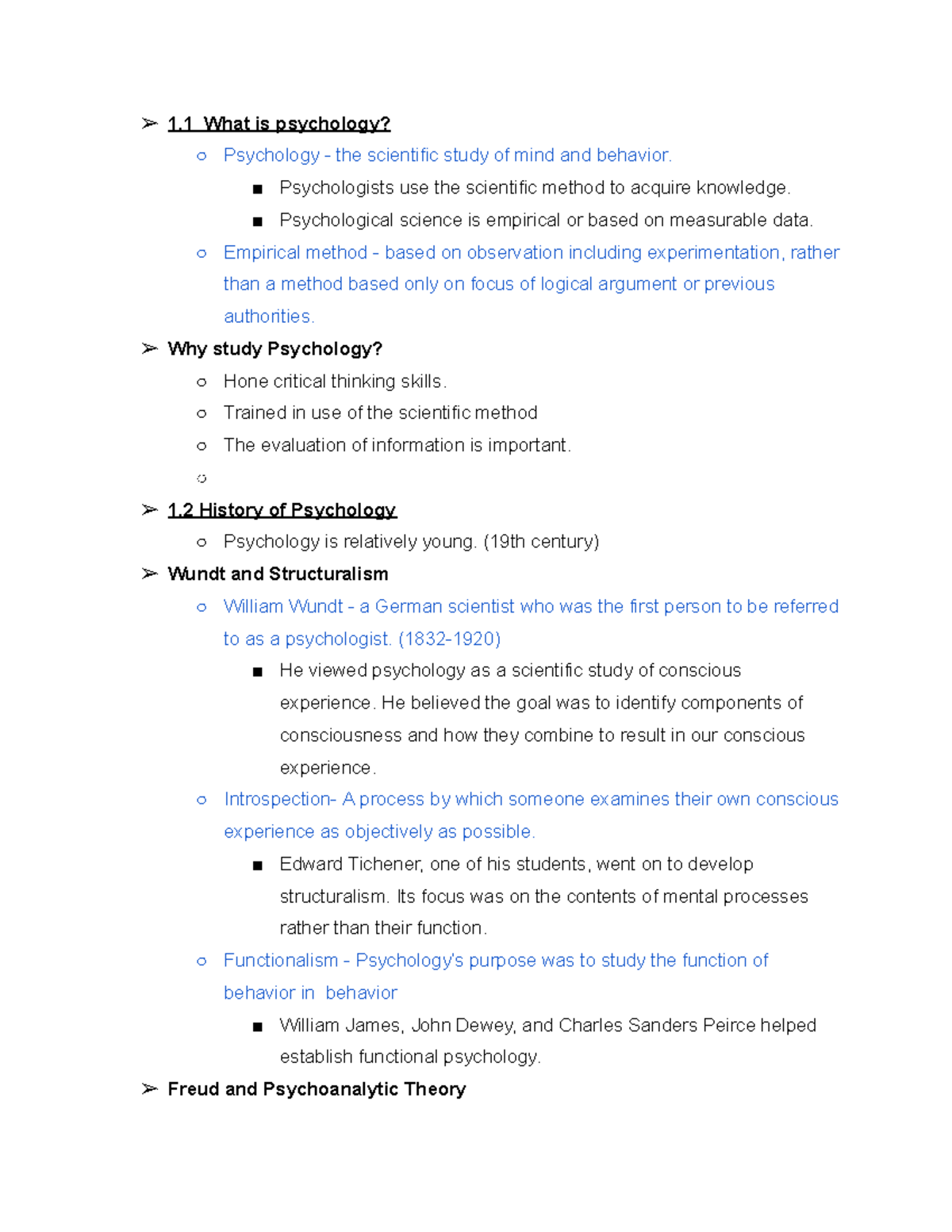Psychology 101: Chapter 1 Notes on Key Theories and Concepts - Studocu