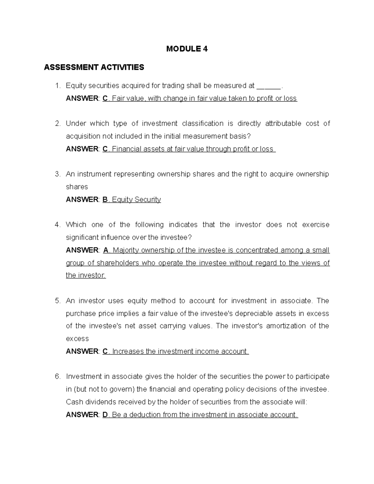 INTERMEDIATE ACCOUNTING M4: DIFFERENT TYPES OF INVESTMENTS - Studocu