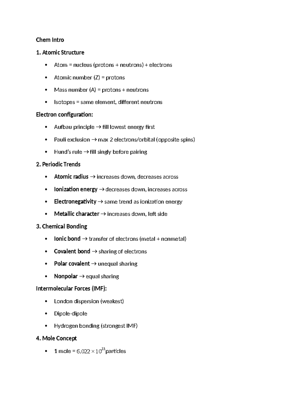 Chem Intro - Atomic Structure & Chemical Bonding Notes - Studocu