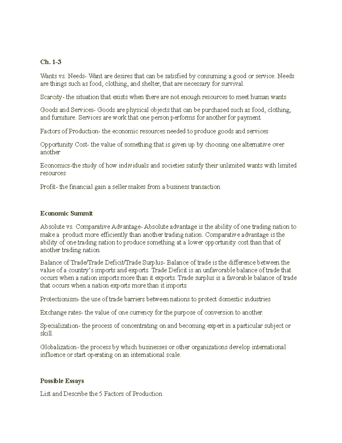 Econ 201 - Chapter 1-3 Course Notes on Key Economic Concepts - Studocu