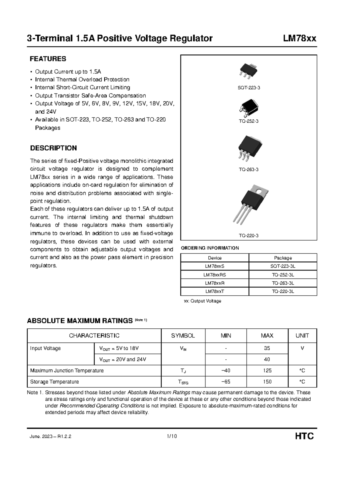 1.5A Positive Voltage Regulator LM78xx Overview and Features - Studocu