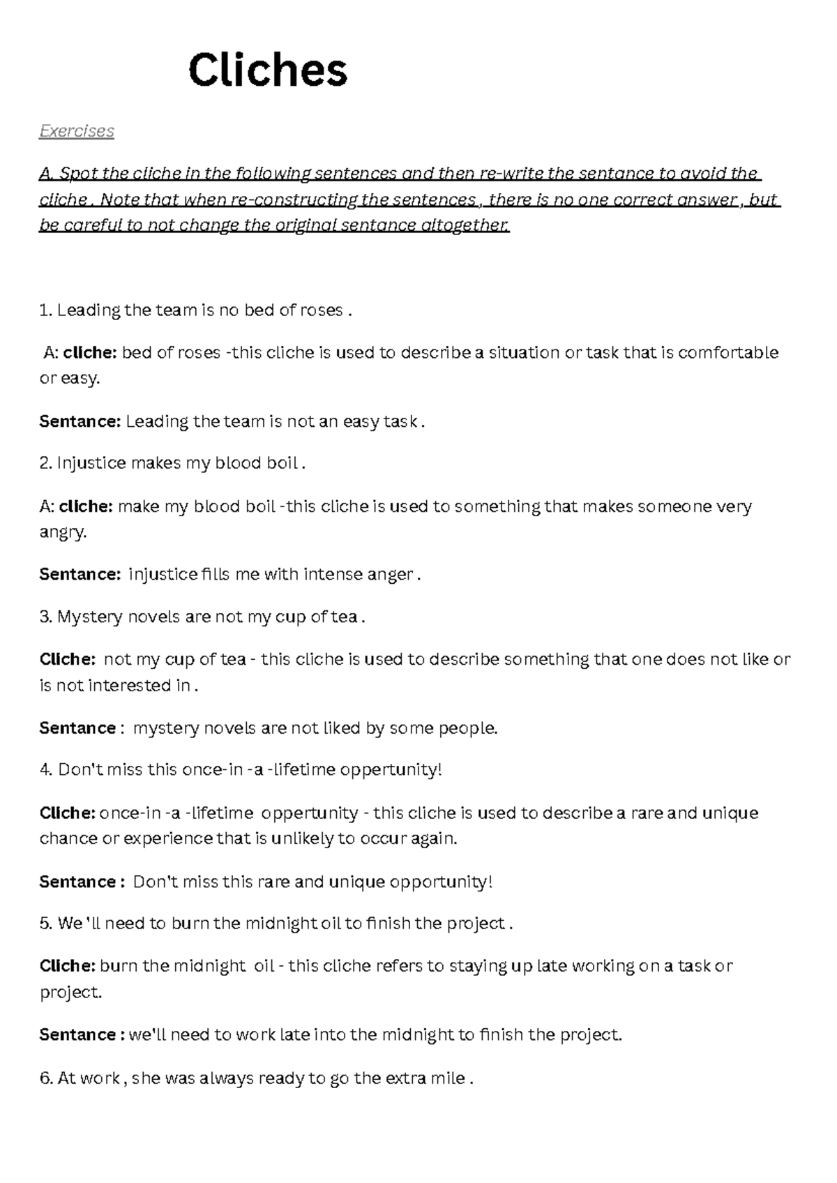 Cliches and Their Avoidance: Exercises and Examples 20241104 - Studocu