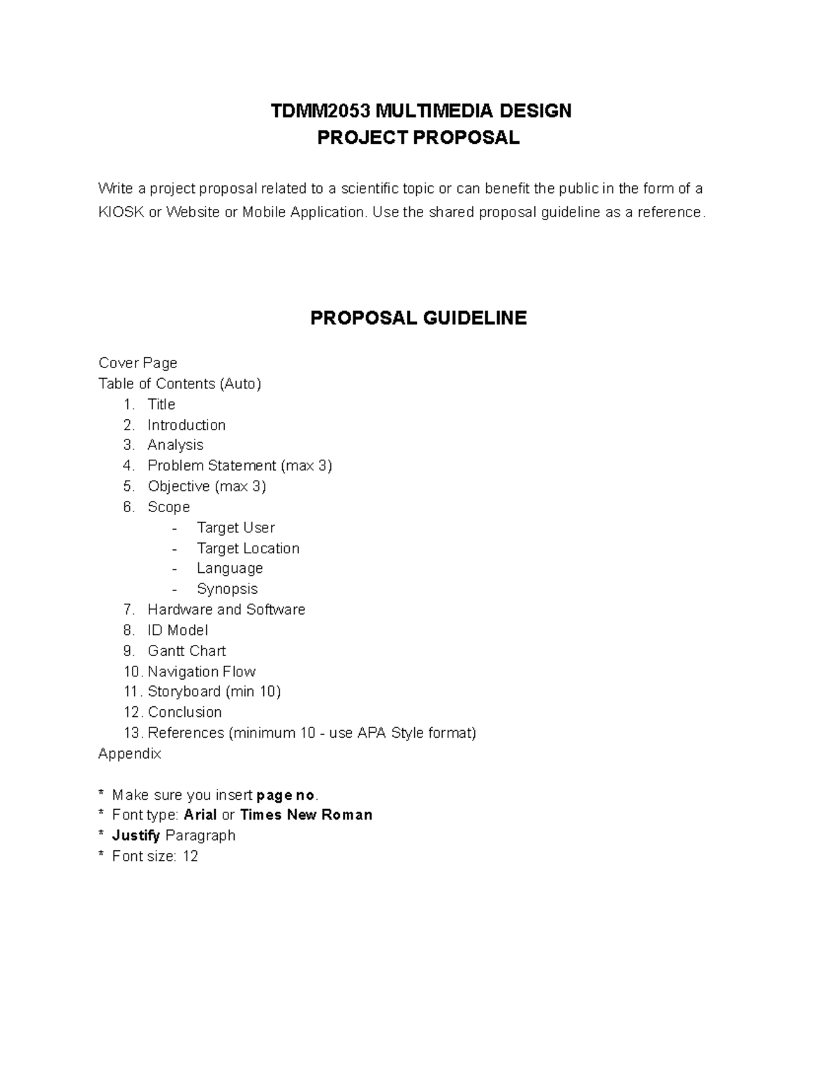 TDMM2053 Multimedia Design Project Proposal Guidelines - Studocu