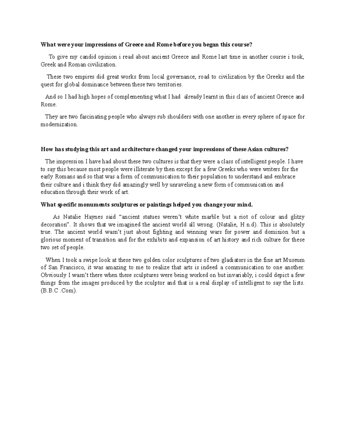 Learning Journal: Reflections on Greece and Rome - WEEK 2 - Studocu