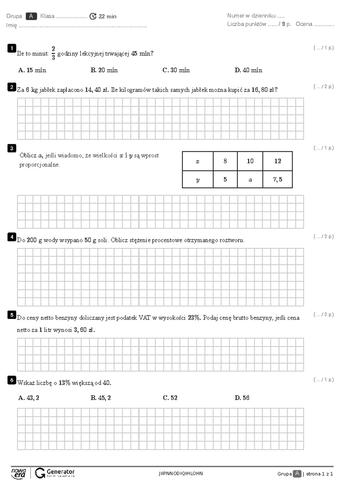 Sprawdzian Z Procentów Dla Klasy 6 www.studocu.com