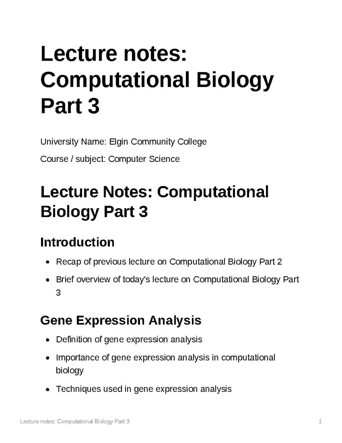 Lecture notes Computational Biology Part 3 - Lecture notes ...