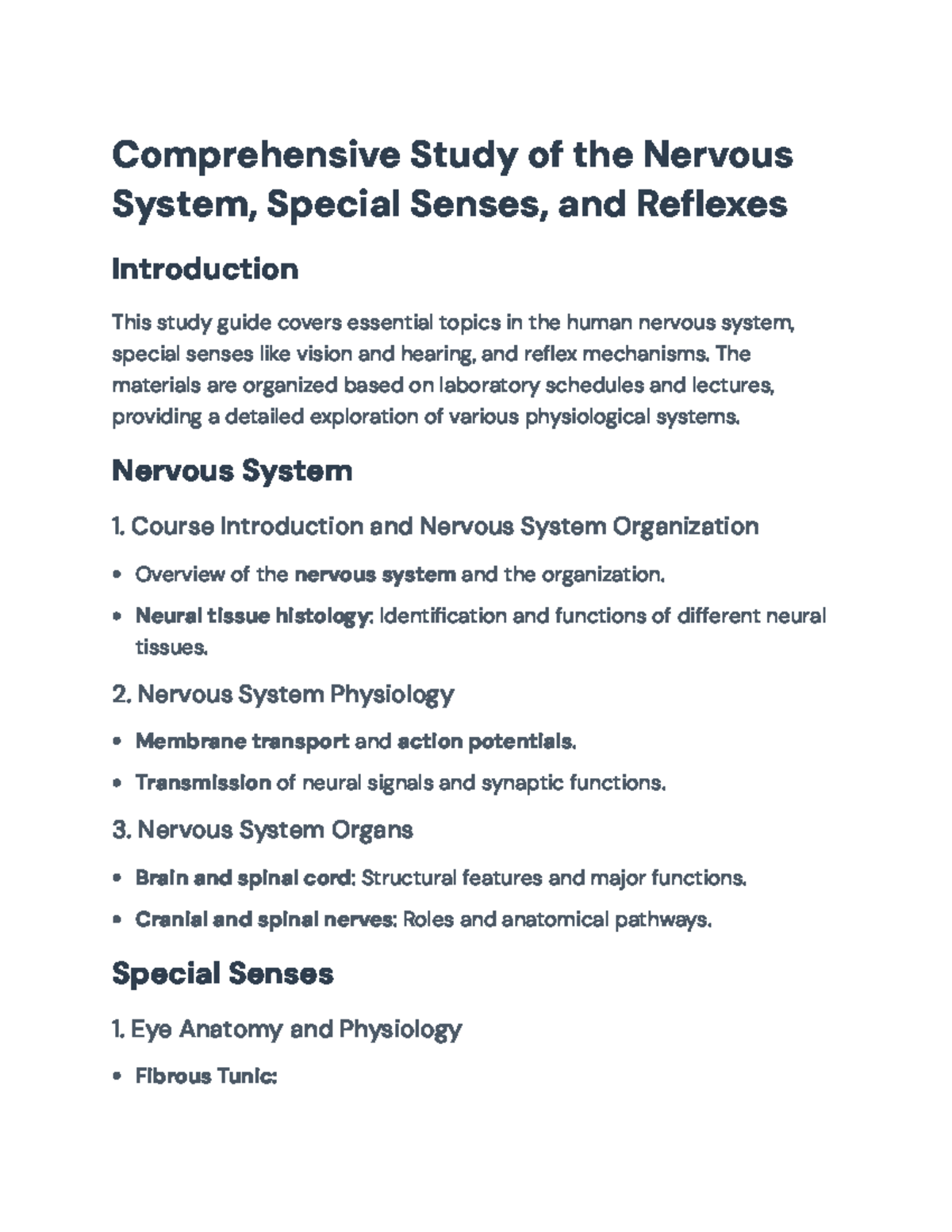 Comprehensive Study Guide on Nervous System and Special Senses ...