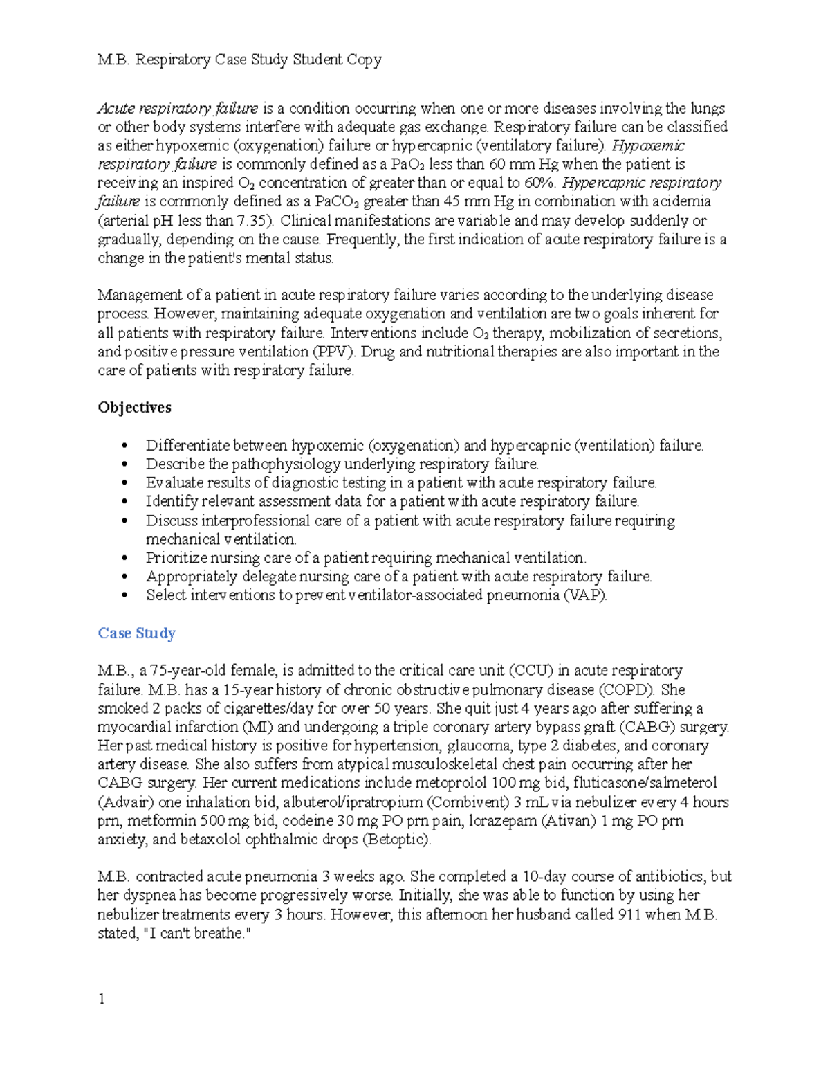 M.B. Case Study: Acute Respiratory Failure & Management Strategies ...