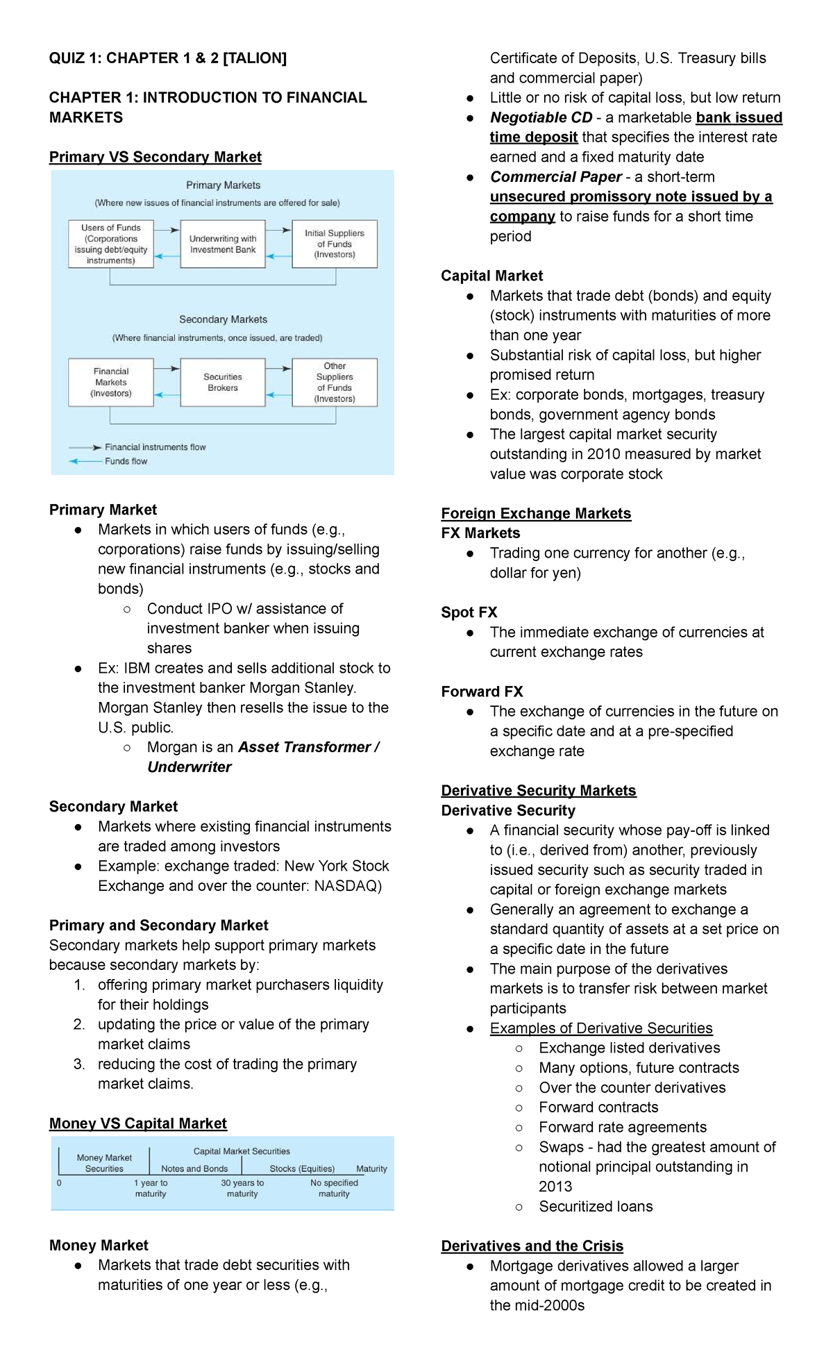 Finmar QUIZ 1: Chapter 1 - Introduction to Financial Markets - Studocu
