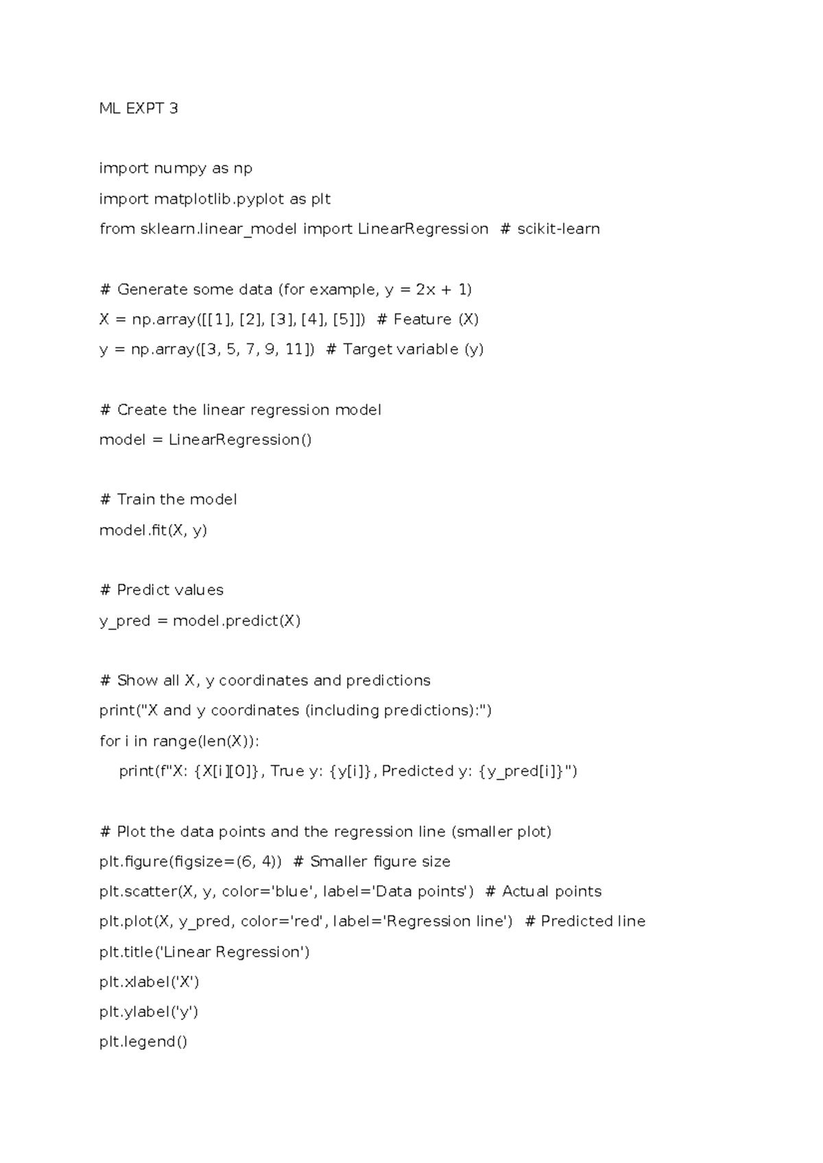 ML EXPT 3: Linear Regression Model Implementation and Visualization ...