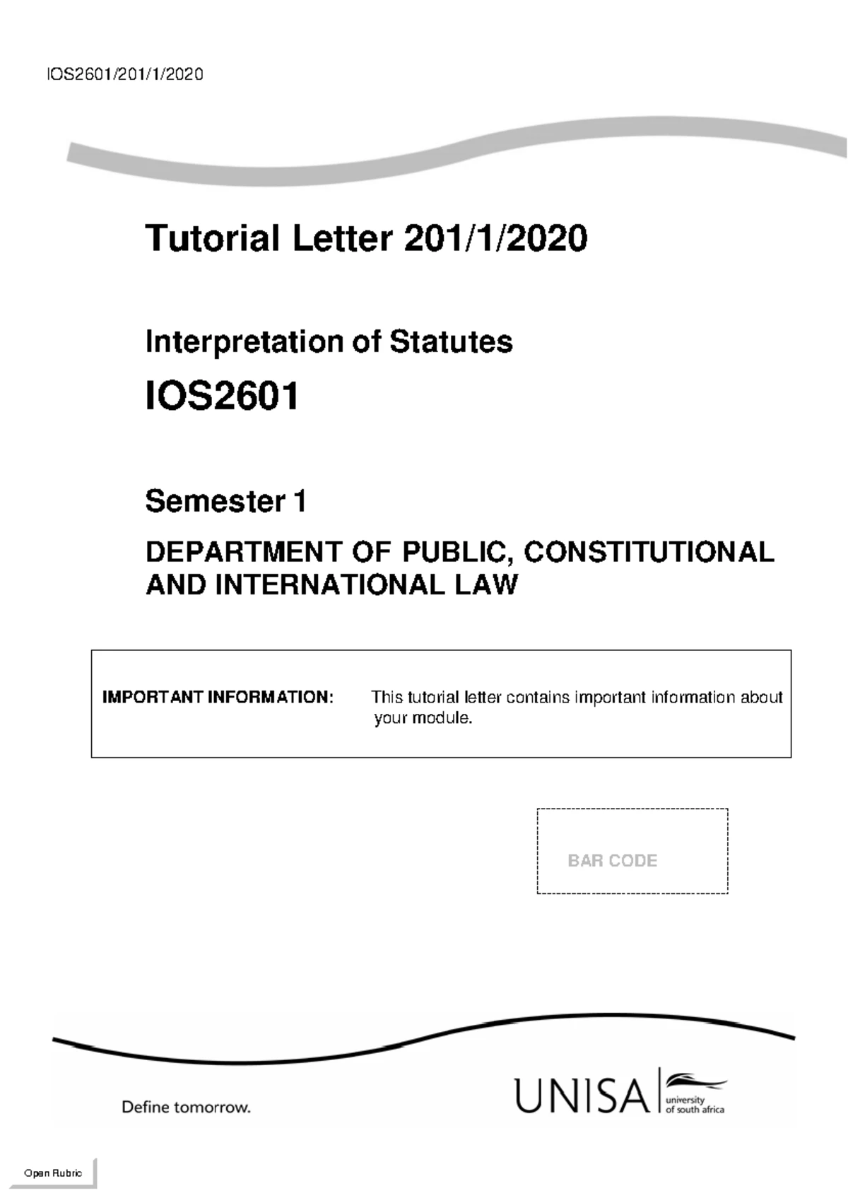 IOS 2601 Notes Summary - summary notes Interpretation of Statutes 202 ...
