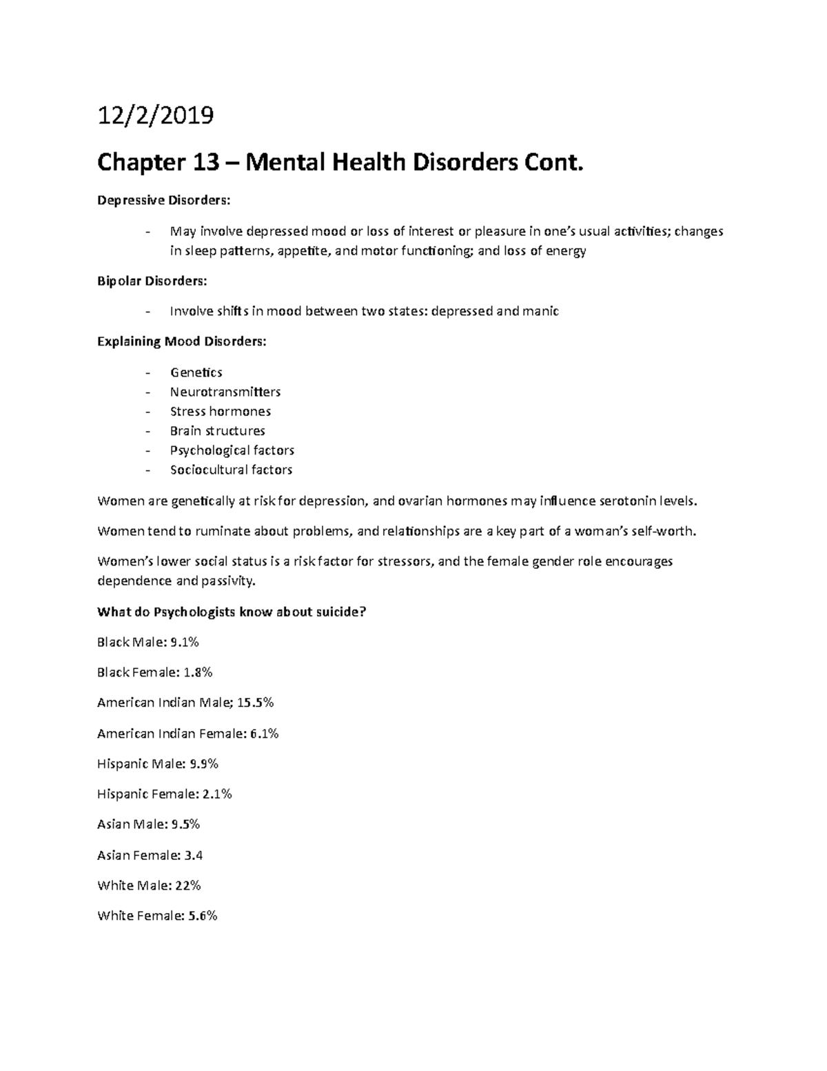 Psychology Chapter 13 Notes: Mental Health Disorders Insights - Studocu
