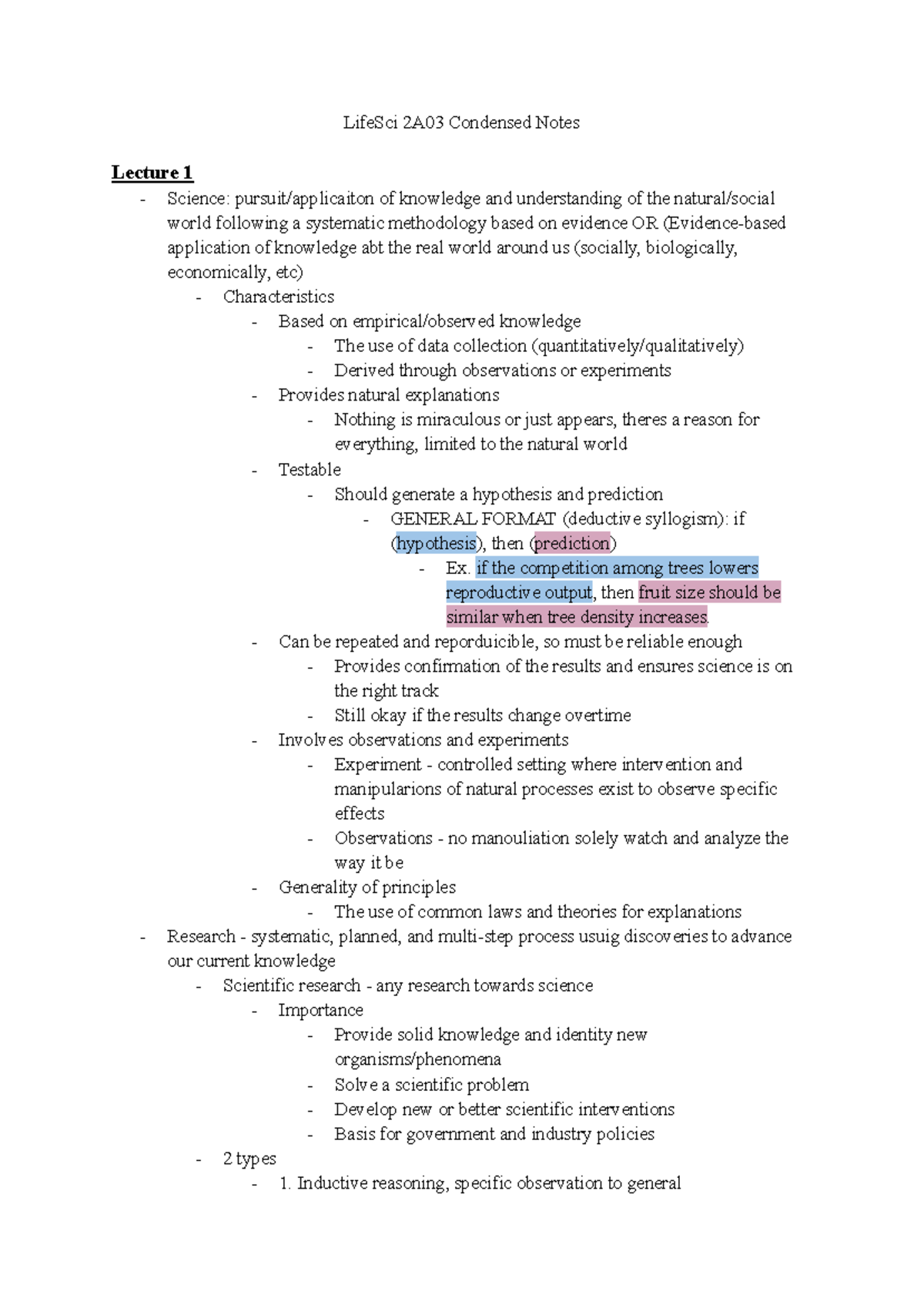 LifeSci 2A03 Lecture Notes: Scientific Method & Research Principles ...