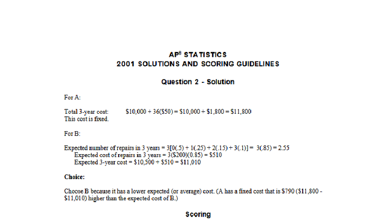 STATISTICS 2001 & 2008 SCORING GUIDELINES: Key FRQs & Solutions - Studocu