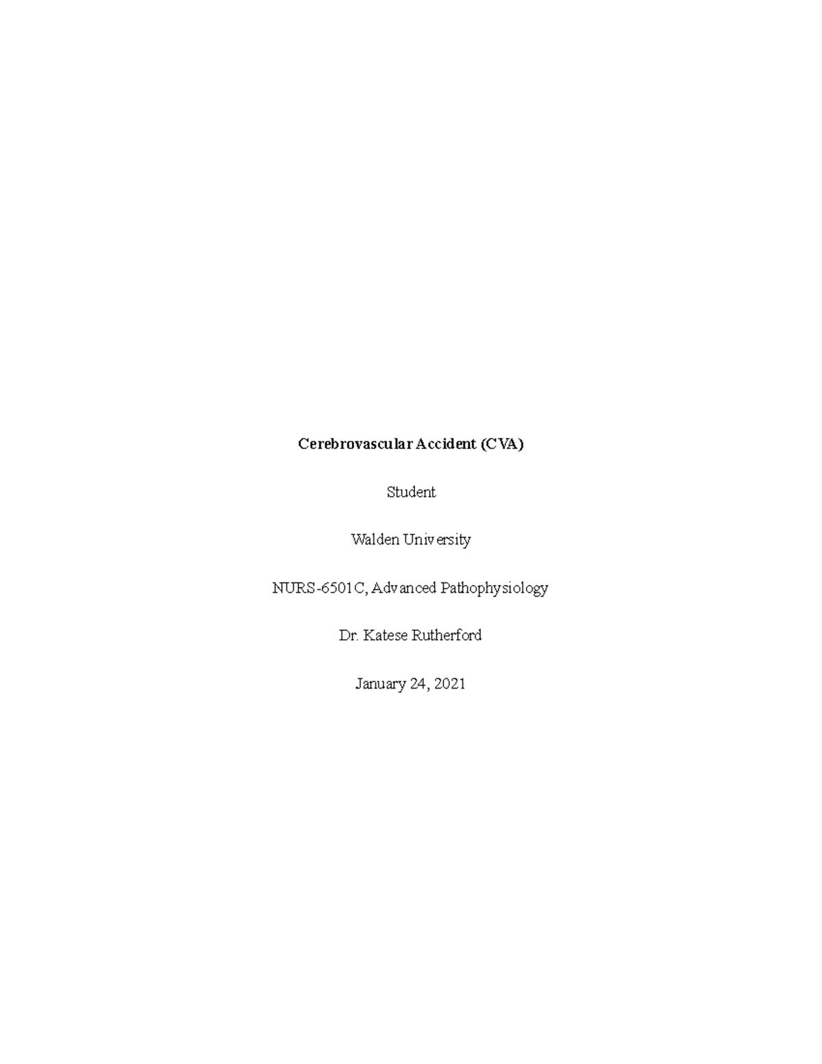NURS-6501C Case Study Analysis: Understanding Cerebrovascular Accidents ...