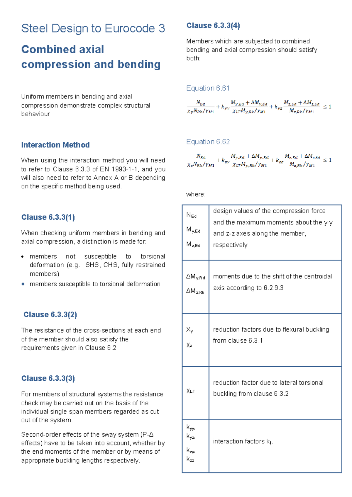 10 Combined axial compression and bending handout - Steel Design to ...