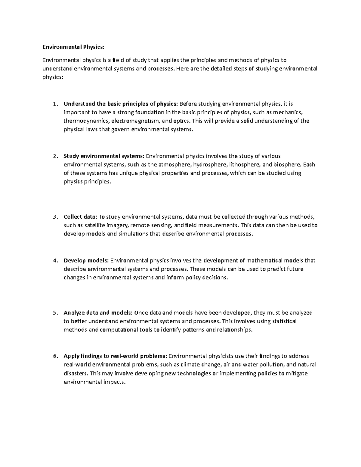 Environmental Physics Overview and Key Study Steps - Studocu