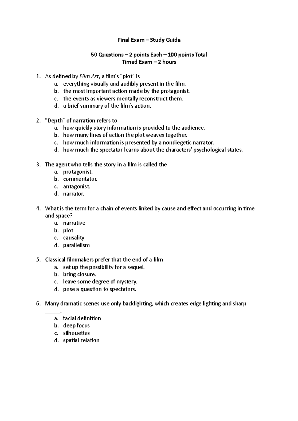 Final Exam (Course Code) - Comprehensive Study Guide with 50 Questions ...
