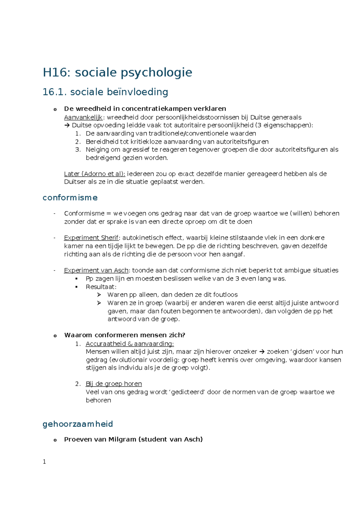 H16: Sociale Psychologie - Sociale Beïnvloeding en Relaties - Studocu