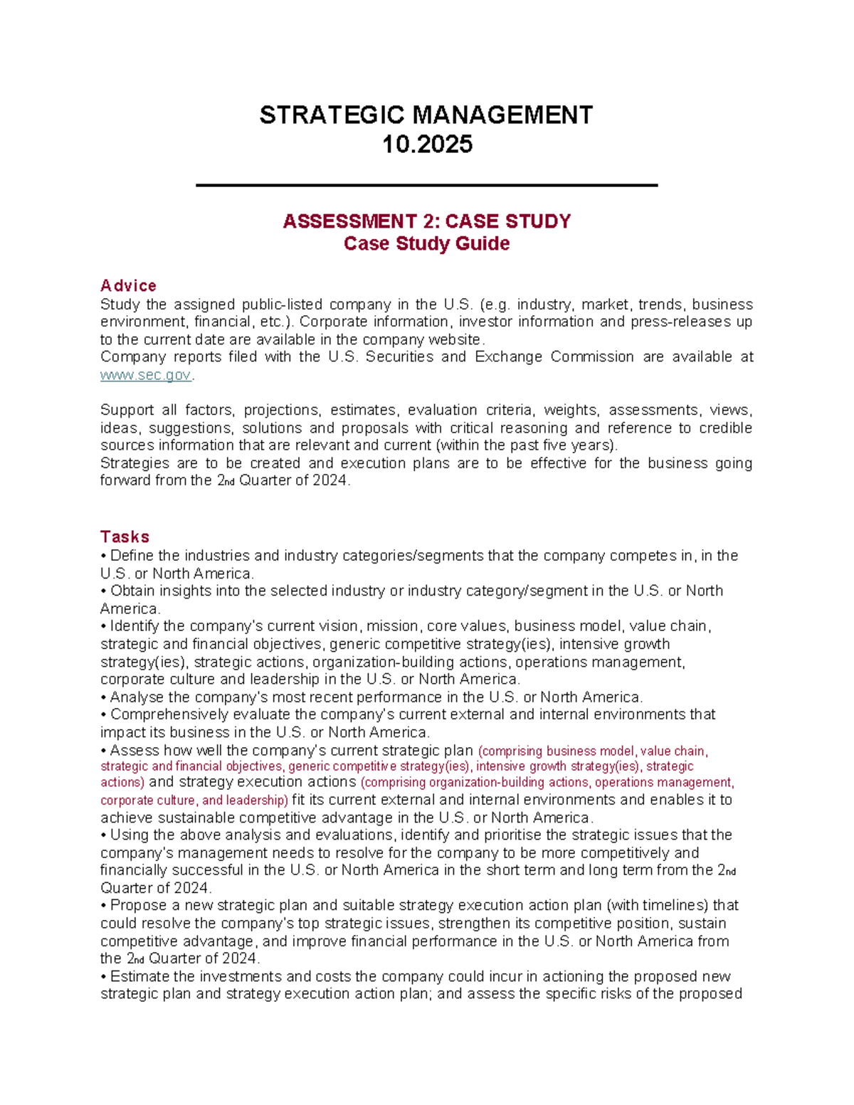 Strategic Management 10.2025 Assessment 2: Case Study Proposal Guide ...