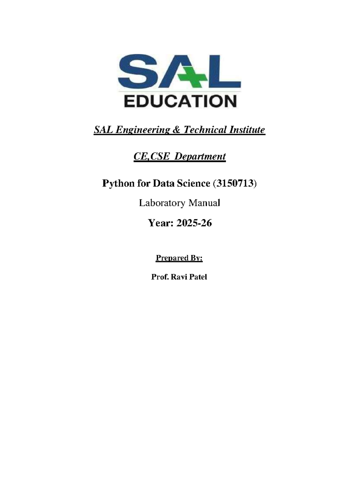 PDS Lab Manual (3150713): Python for Data Science Practical Experiments ...