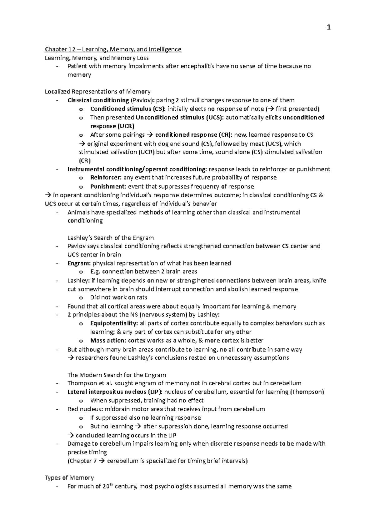 Chapter 12 - Learning, Memory, and Intelligence in Biopsychology (Bio ...